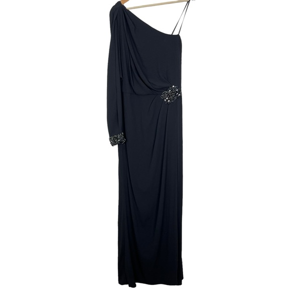 David Meister Beaded One Shoulder Slit Sleeve Gown - Main Image